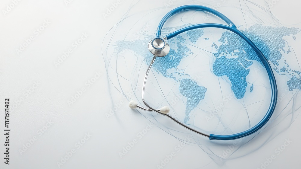 Medical Stethoscope on World Map Background