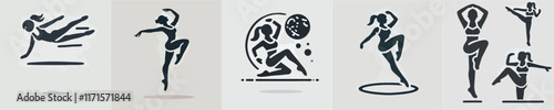 vector female character silhouette doing aerobics