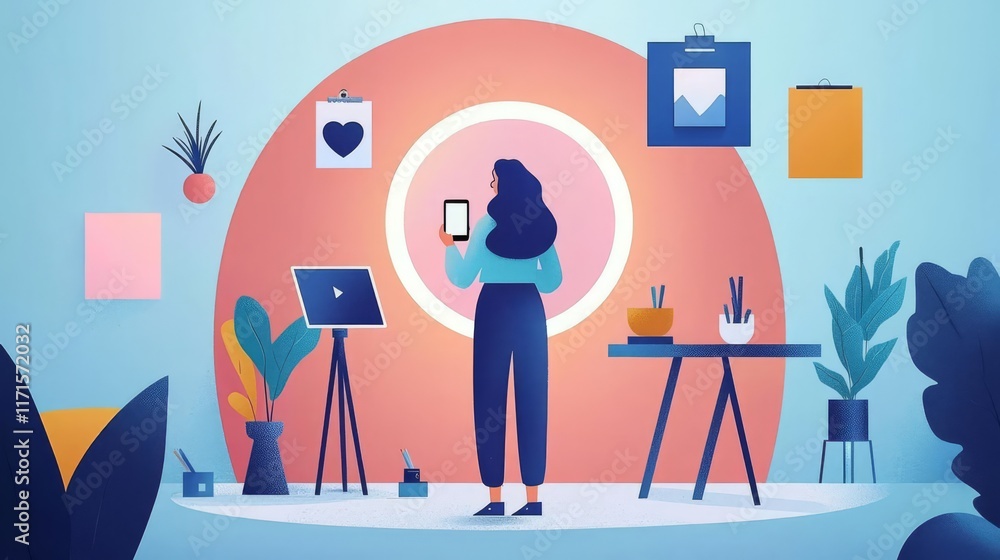 A creative person engaged in smartphone interaction indoors. A creative person engaged in smartphone interaction indoors.