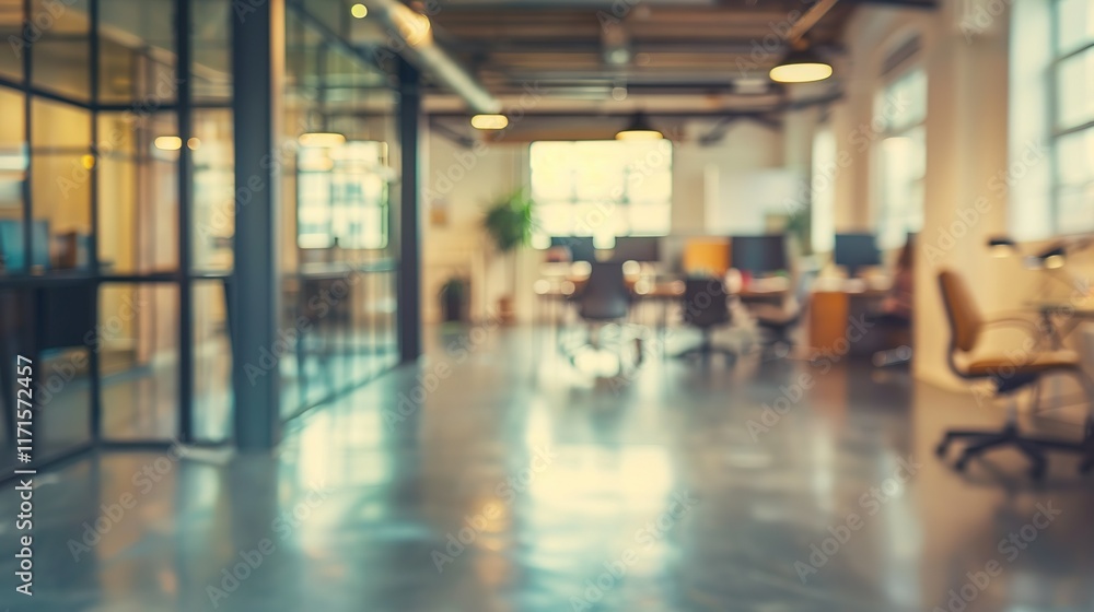 Blurred view of a modern, open-plan office space. Blurred view of a modern, open-plan office space.