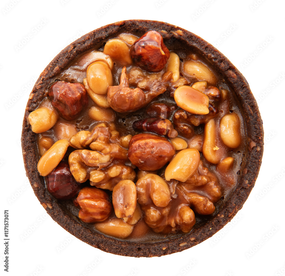 Bar with peanuts, hazelnuts, caramel and chocolate on a white background. View from above. Nut bar isolate. Sugar Bar with peanuts, hazelnuts, caramel and chocolate on a white background. View from above. Nut bar isolate. Sugar