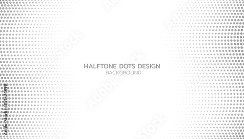 Halftone dot pattern. Gradient faded gray dots. Abstract dotted pattern on white background. Slanted curve or wavy lines design. Template for business card, brochure, poster, cover.