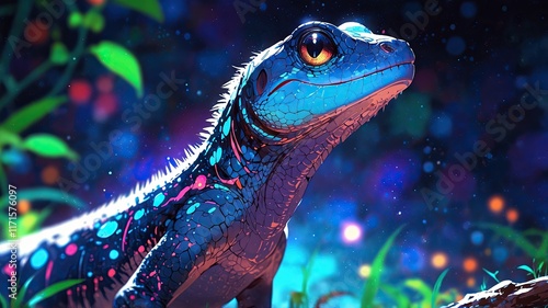 Colorful Fantasy Lizard in Vibrant Jungle Setting