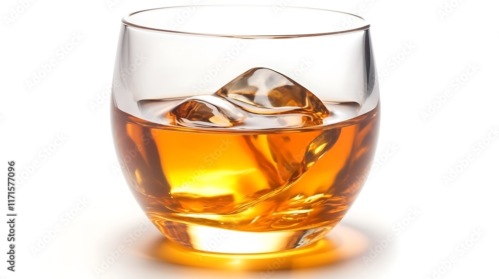 Isolated high-quality glass whiskey tumbler with a slight amber hue isolated on solid white background. Isolated high-quality glass whiskey tumbler with a slight amber hue isolated on solid white background.