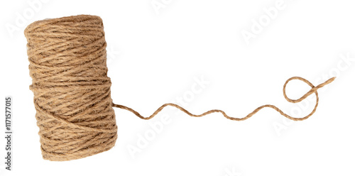 A ball of scourge rope on a white background. Thread isolate. Jute rope