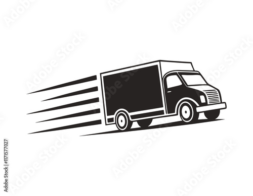black and white illustration of a speedy delivery vehicle