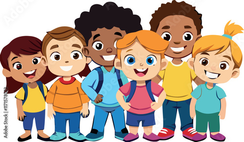 Happy multiethnic students smiling together for school education