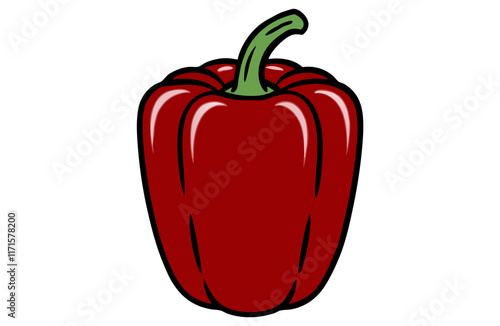 Comic-Style Red Bell Pepper Vector Illustration with Thick Outlines