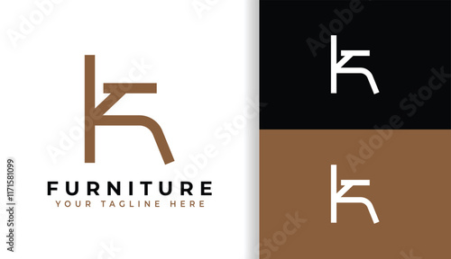 Letter K with Chair Logo for Furniture, Armchair Logo Combine with Letter K
