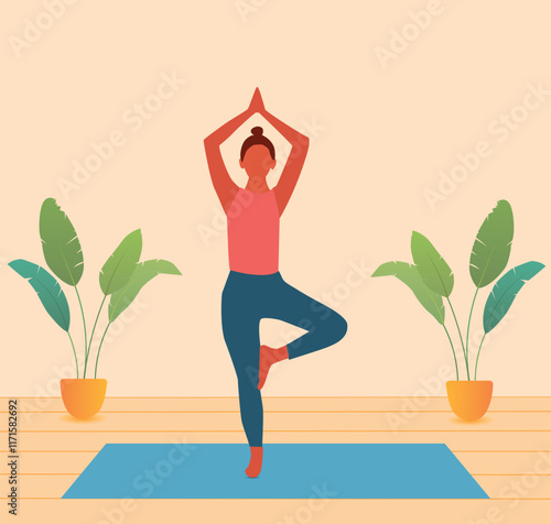 young woman doing yoga vector 