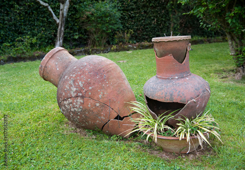 clay pots in garden