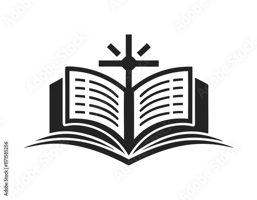 black and white faith illustration with open book