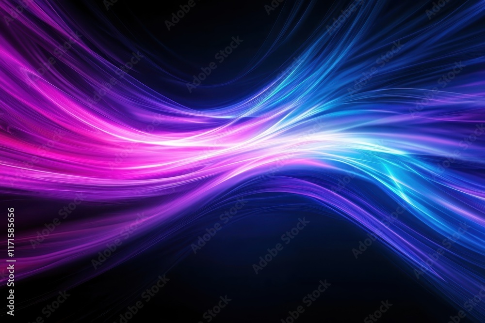 Fototapeta premium Abstract, swirling light trails, vibrant neon colors, purple and blue hues, dynamic motion, smooth curves, energy flow, glossy surface, futuristic, digital art, high contrast, luminous streaks, fluid 