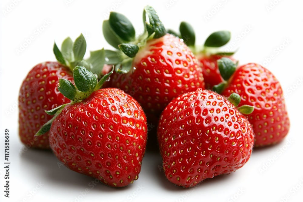 A cluster of fresh, ripe strawberries on a white background. A cluster of fresh, ripe strawberries on a white background.