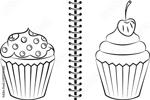 Two Delicious Cupcakes Sketchbook Design, Bakery Illustration, Sweet Treat