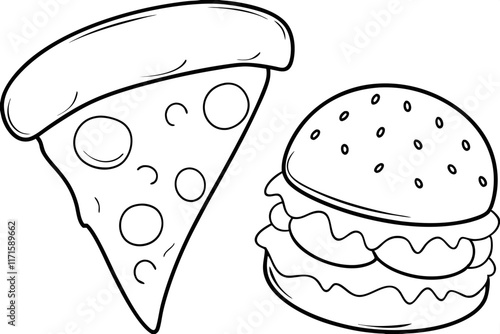 Pizza slice and hamburger classic fast food choices