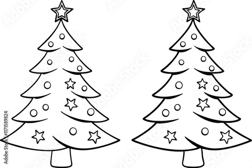 Two Simple Black and White Christmas Trees, Festive Ornaments