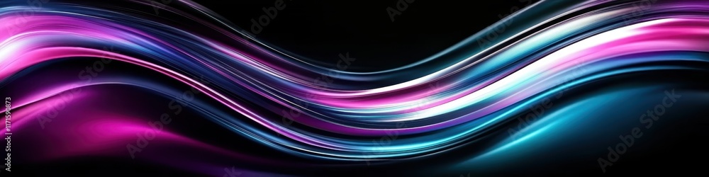 Abstract waves, vibrant colors, neon glow, fluid motion, dynamic curves, electric blue, vivid purple, deep black background, glossy texture, futuristic aesthetic, digital art, 3D render, smooth gradie Abstract waves, vibrant colors, neon glow, fluid motion, dynamic curves, electric blue, vivid purple, deep black background, glossy texture, futuristic aesthetic, digital art, 3D render, smooth gradie