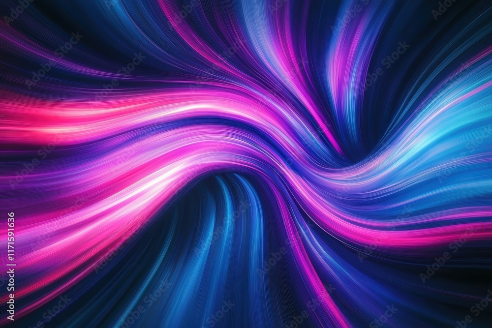 Obraz premium neon waves, vibrant colors, blue and pink light trails, abstract energy flow, glowing curves, digital art, futuristic, electric atmosphere, smooth lines, dynamic motion, luminous streaks, cosmic backg