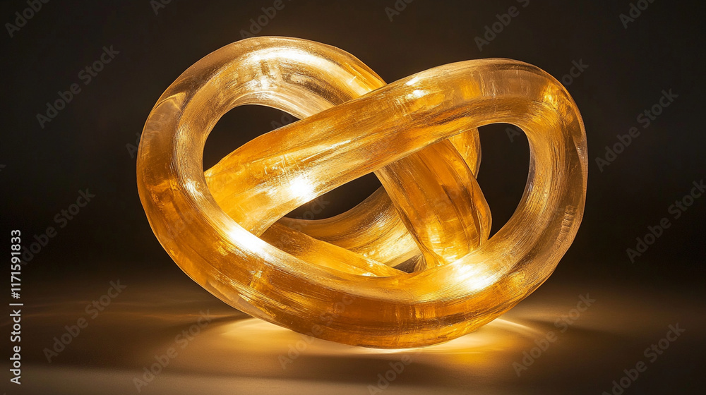 A decorative edible sculpture of interlocked glowing candy rings, forming an elegant modern design.