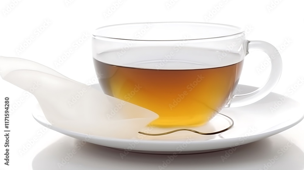 Isolated steaming cup of tea with a tea bag tag visible isolated on solid white background. Isolated steaming cup of tea with a tea bag tag visible isolated on solid white background.