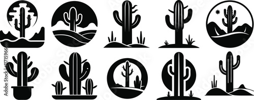   
Cactus desert silhouettes set collection, large pack of vector silhouette design elements, 
isolated on white background