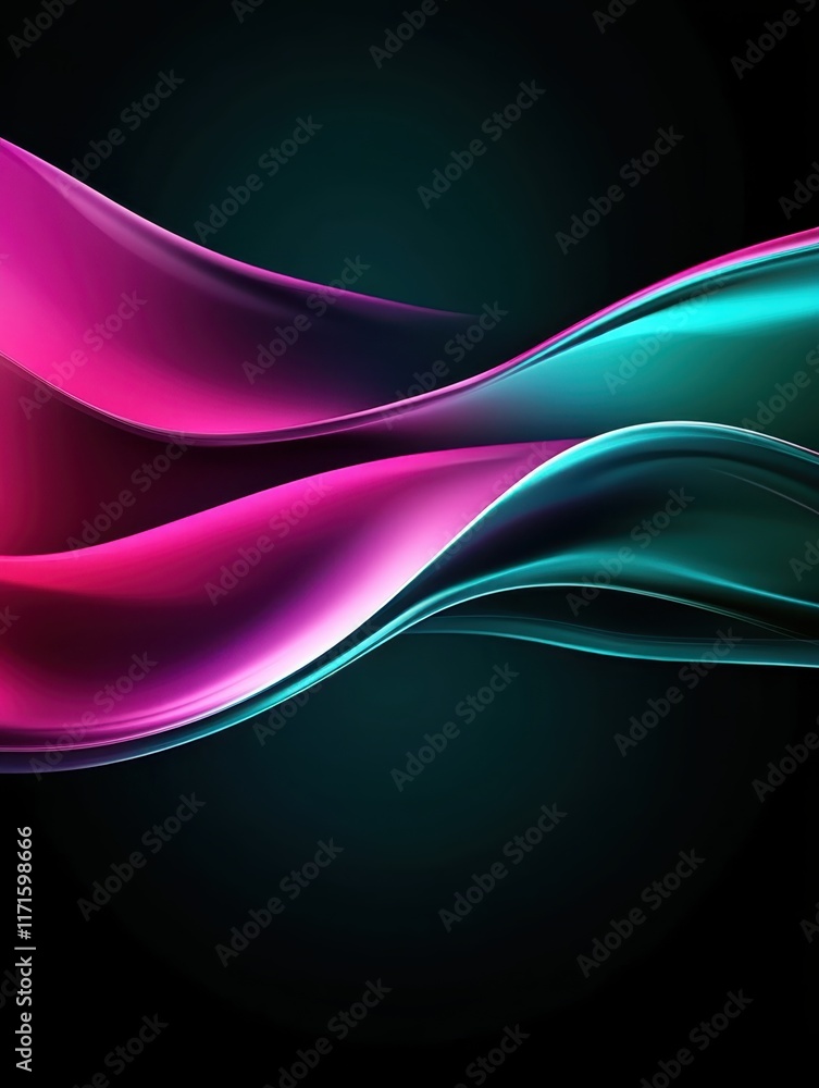 Fototapeta premium abstract fluid waves, vibrant neon colors, purple and blue gradient, dynamic swirling motion, glowing energy, digital art, dark background, smooth glossy texture, futuristic design, 3D rendering, high