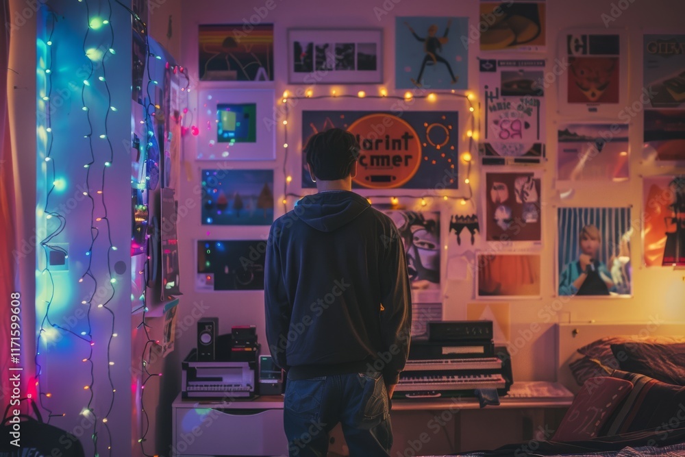 Fototapeta premium Cozy bedroom with creative wall decor