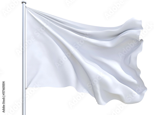 white flag hit by the wind isolated on transparent or white background, png cutout