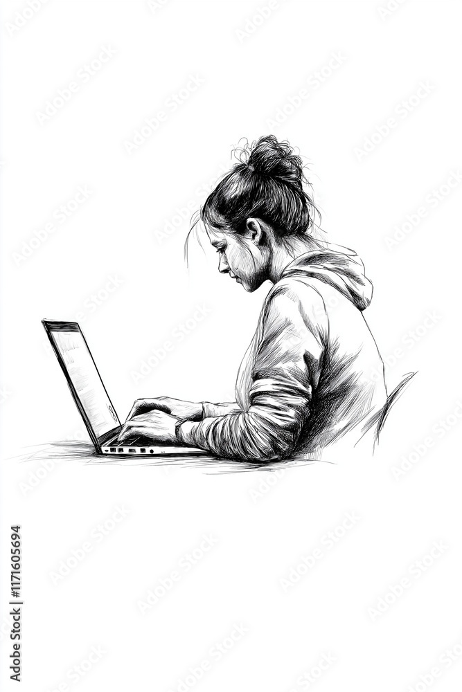 Junge Frau arbeitet konzentriert an ihrem Laptop in einem minimalistischen Raum
Junge Frau arbeitet konzentriert an ihrem Laptop in einem minimalistischen Raum