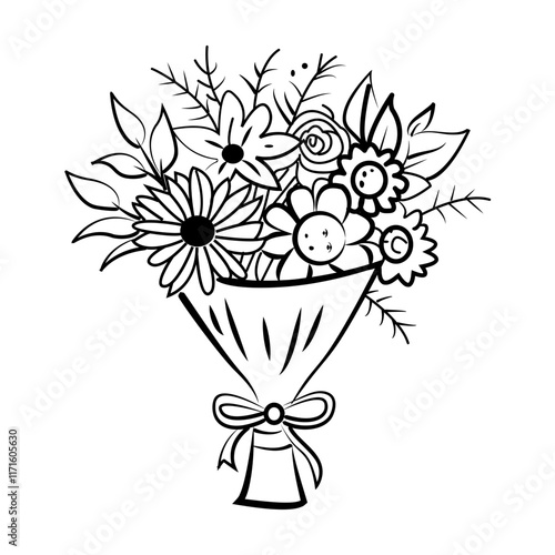 A hand drawn icon of flower bouquet