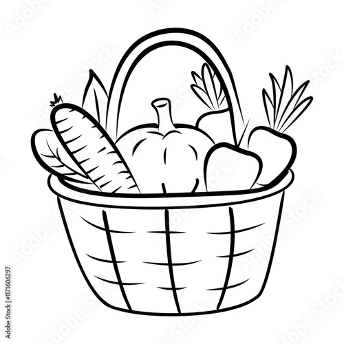 Hand drawn style icon of harvest basket filled with food items