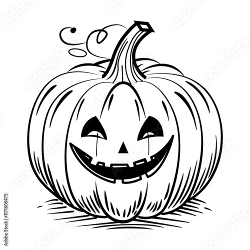 A doodle style icon of pumpkin with scary carving