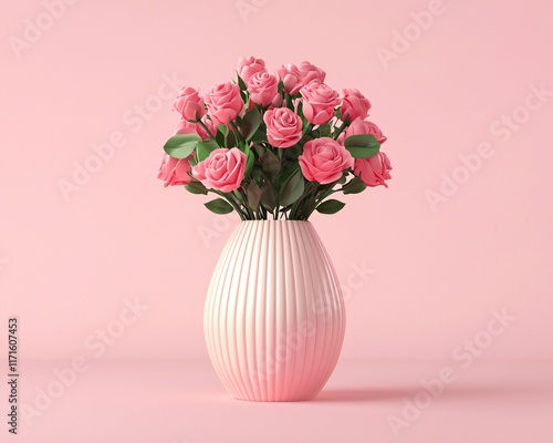 Wallpaper Mural Valentine's Day Pink Roses in Elegant Vase Romantic Floral Arrangement Pastel Bouquet Home Decor Torontodigital.ca