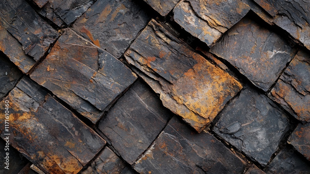 Dark Stone Wall Texture: Rustic, Diagonal Pattern of Natural Rock Tiles Dark Stone Wall Texture: Rustic, Diagonal Pattern of Natural Rock Tiles