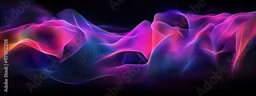 Abstract waves, vibrant colors, neon lights, fluid motion, cosmic energy, digital art, flowing ribbons, purple and pink hues, dynamic swirls, ethereal glow, futuristic design, seamless pattern, lumino photo