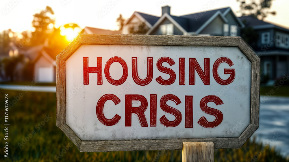 Obraz premium Real Estate Housing Crisis Sign Depicting High Demand and Scarcity Issues