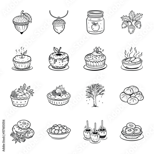 Collection of Doodle Style Thanksgiving Food Icons 