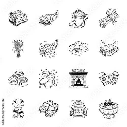 Bundle of Doodle Style Fall Icons 

