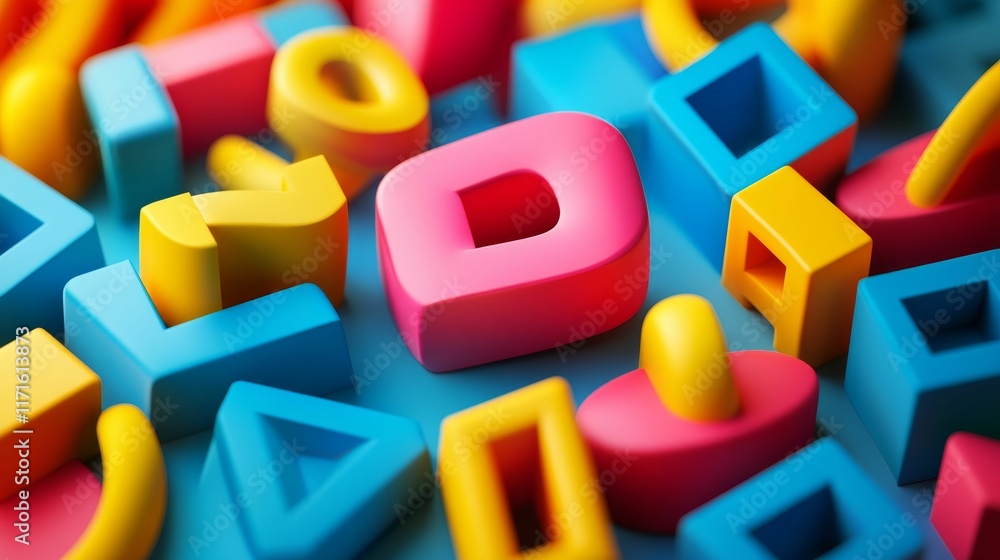 Obraz premium Colorful, geometric shapes and letters.