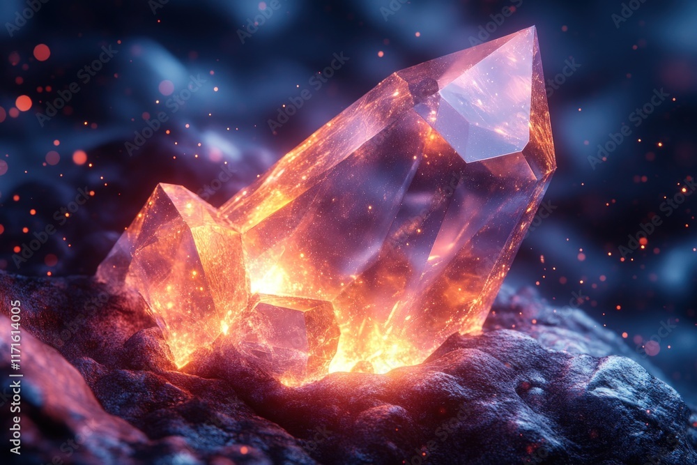 Fiery crystal emerges from volcanic rock. Fiery crystal emerges from volcanic rock.