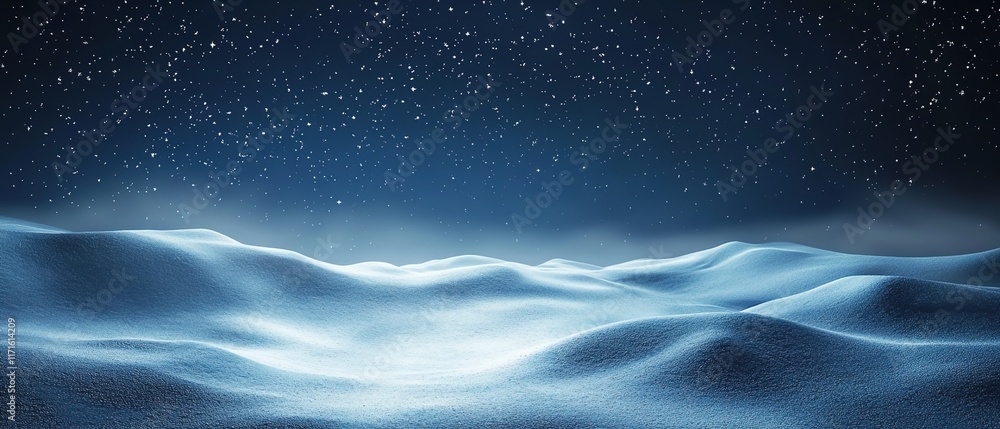 3D render of a snowy landscape, with snow falling on the ground against a dark blue background with a blue color gradient. 3D render of a snowy landscape, with snow falling on the ground against a dark blue background with a blue color gradient.