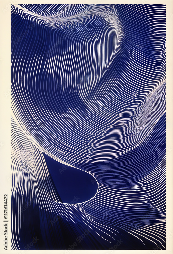 custom made wallpaper toronto digitaljapanese wave line art on ink monochrome wallpaper in blue with white lines abstract background