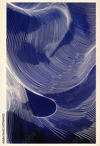 Wallpaper Mural japanese wave line art on ink monochrome wallpaper in blue with white lines abstract background Torontodigital.ca