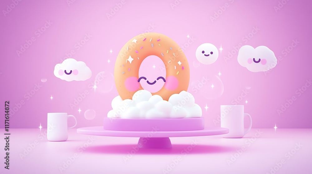 A kawaii bagel with a happy cream cheese topping, on a bright and cheerful breakfast table A kawaii bagel with a happy cream cheese topping, on a bright and cheerful breakfast table