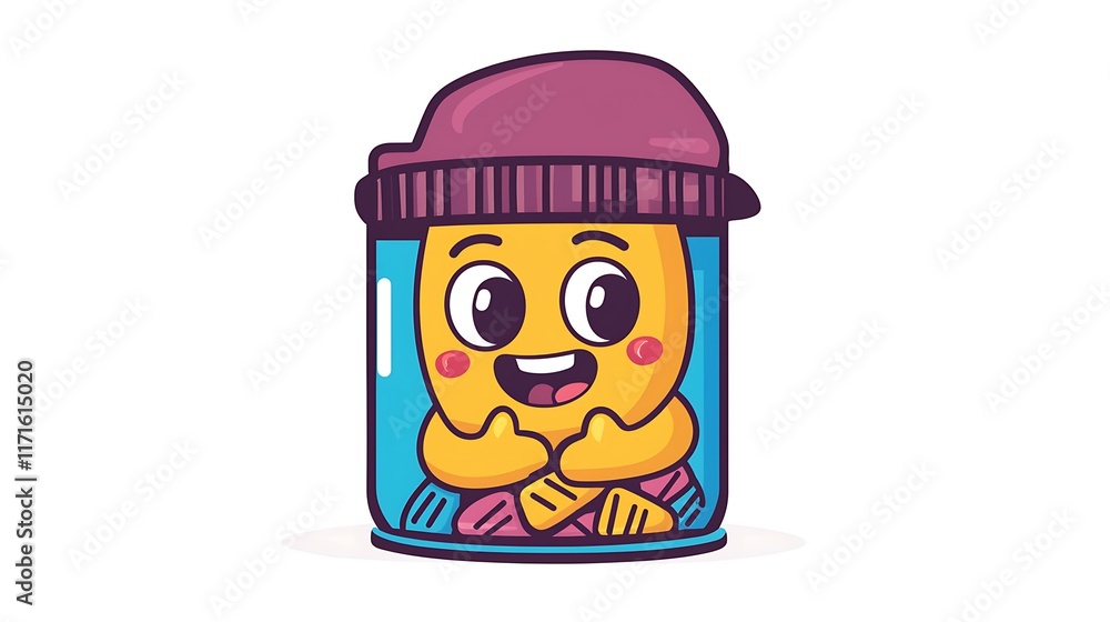 A kawaii gummy worm character twisting playfully in a candy jar filled with colorful treats A kawaii gummy worm character twisting playfully in a candy jar filled with colorful treats