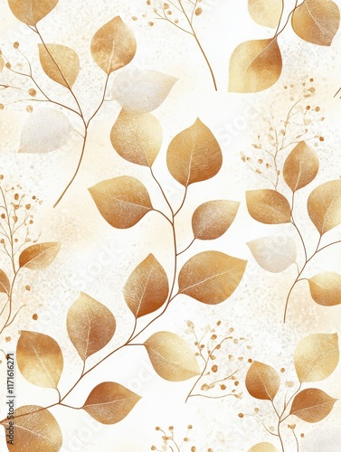 Spring floral in watercolor vector background. Luxury wallpaper design with leaf branch, eucalyptus, line art, golden texture. Elegant gold botanical illustration suitable for fabric, prints, cover.