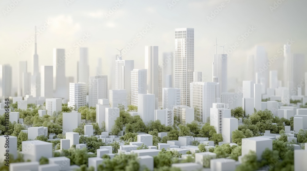 Obraz premium Minimalist photo of a futuristic urban landscape powered by gas and renewable energy, concept green energy
