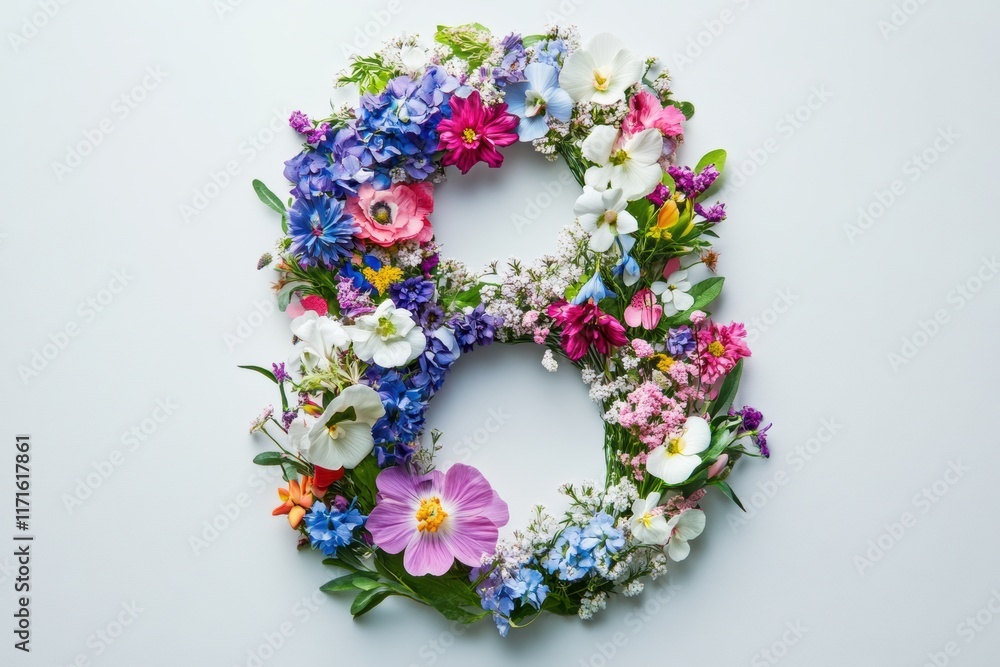 Celebrating International Women's Day with a floral eight symbol in vibrant colors Celebrating International Women's Day with a floral eight symbol in vibrant colors