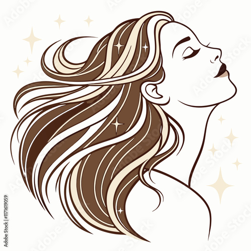 Woman long hair icon for beauty salon